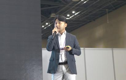 2일 김주동 씨씨미디어서비스 상무가 일산킨텍스 제1전시장에서 열린 글로벌 지식재산 및 블록체인 행사 'Xfusion 2023'에서 발표를 하고 있다. 출처=위즈경제